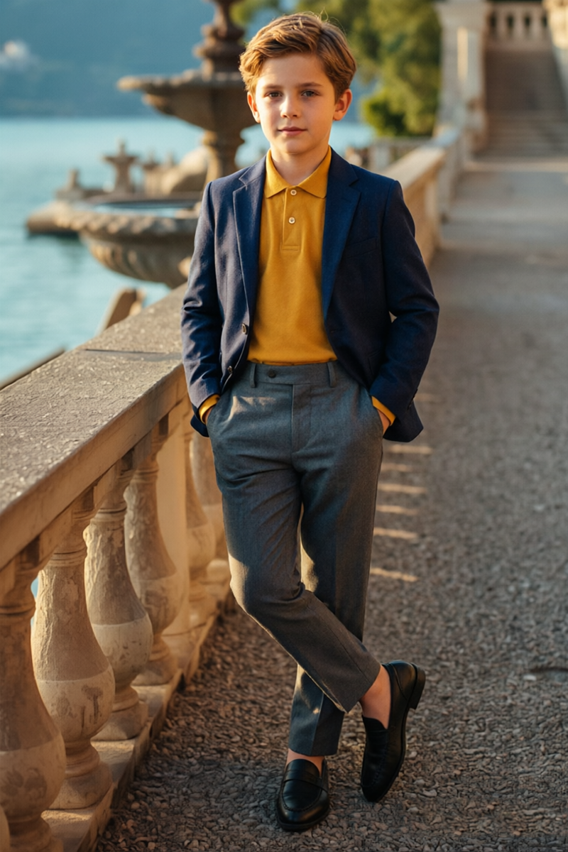 Boys Navy & Grey  with Classic Notch Lapel 2-Piece Suit for Weddings
