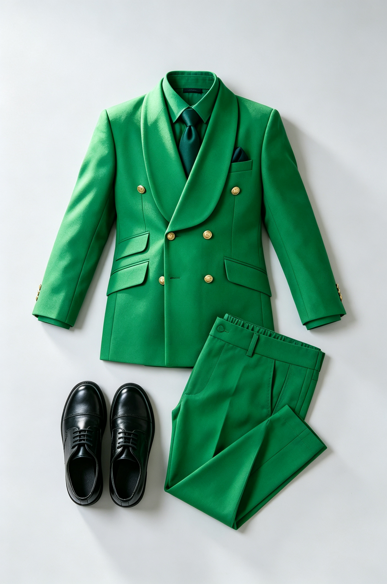 Boys Green Formal Gold Double‑Breasted 2‑Piece Suit