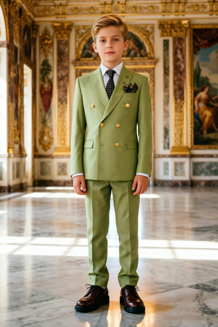 Glass Green Shawl Lapel Gold Double‑Breasted 2‑Piece Suit