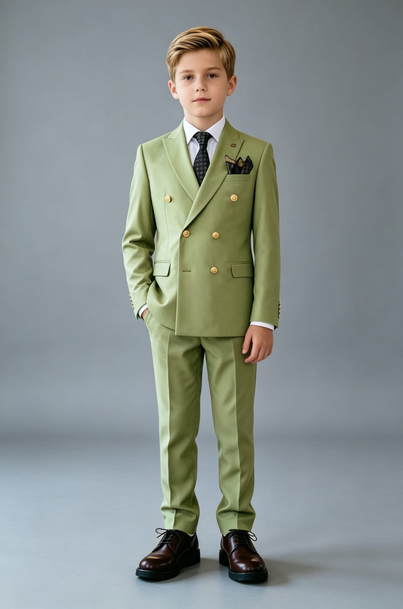 Glass Green Shawl Lapel Gold Double‑Breasted 2‑Piece Suit