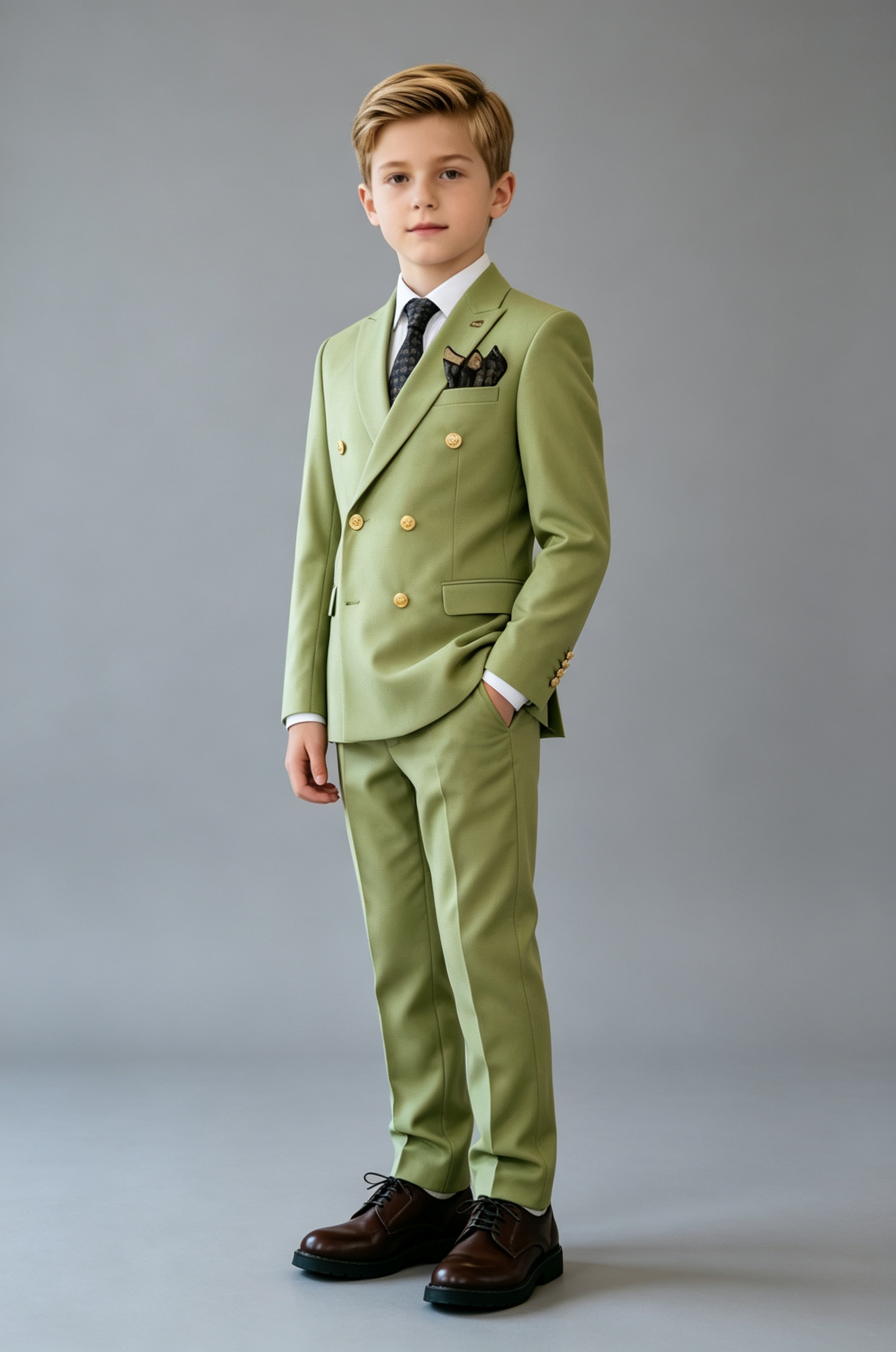 Glass Green Shawl Lapel Gold Double‑Breasted 2‑Piece Suit