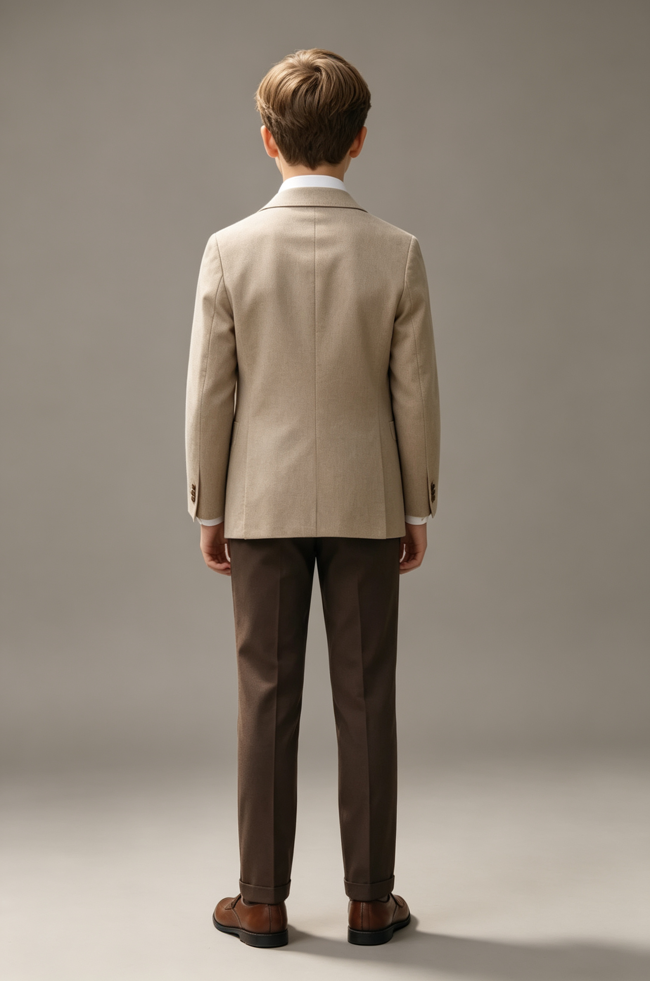 Beige & Deep Brown Contrast Single‑Button 2‑Piece Suit
