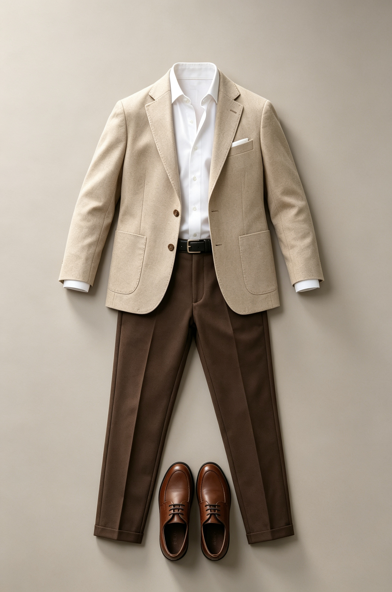 Beige & Deep Brown Contrast Single‑Button 2‑Piece Suit