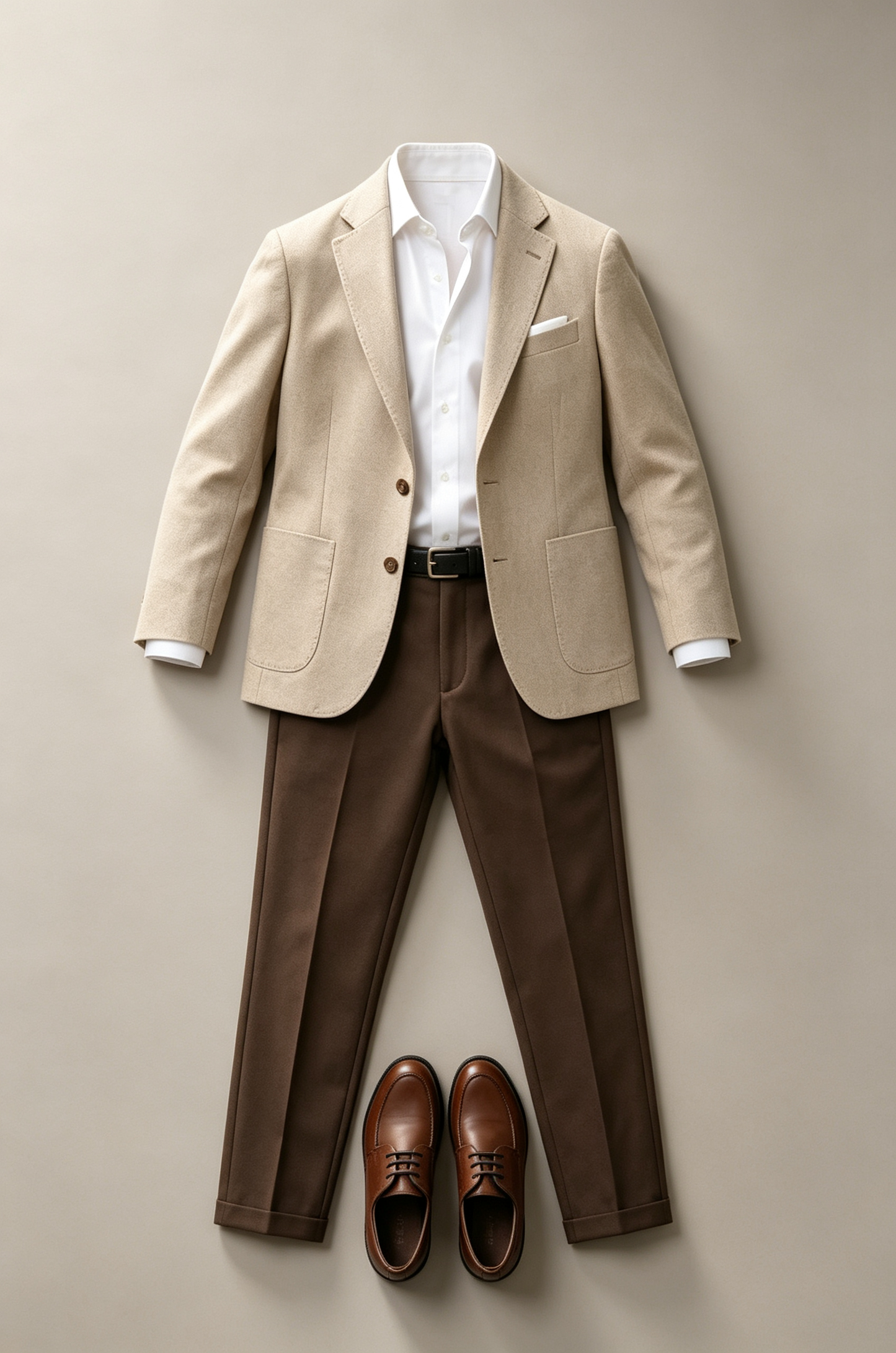 Beige & Deep Brown Contrast Single‑Button 2‑Piece Suit