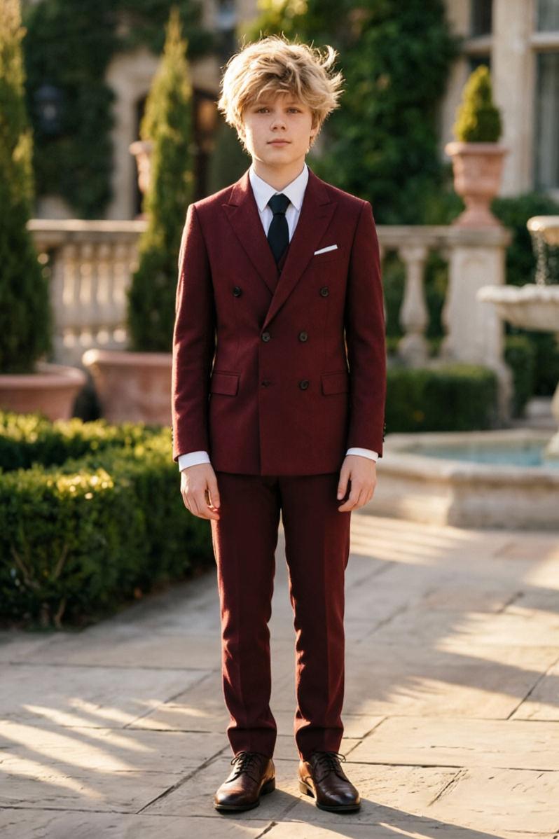 Burgundy Notch Lapel Double‑Breasted 2‑Piece Suit