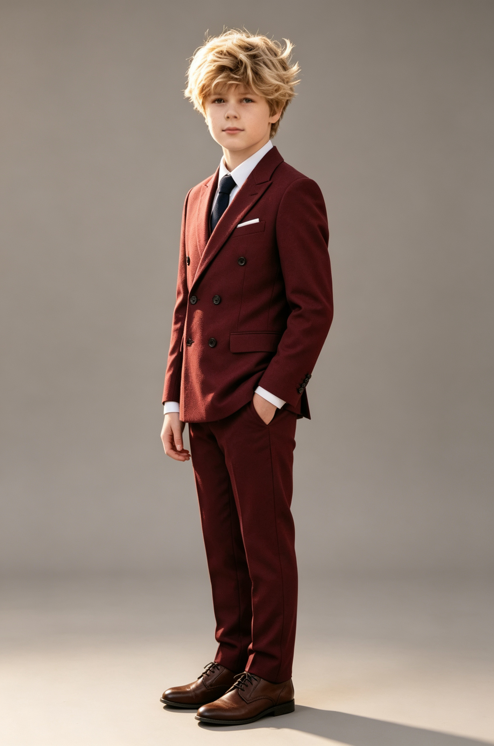 Burgundy Notch Lapel Double‑Breasted 2‑Piece Suit