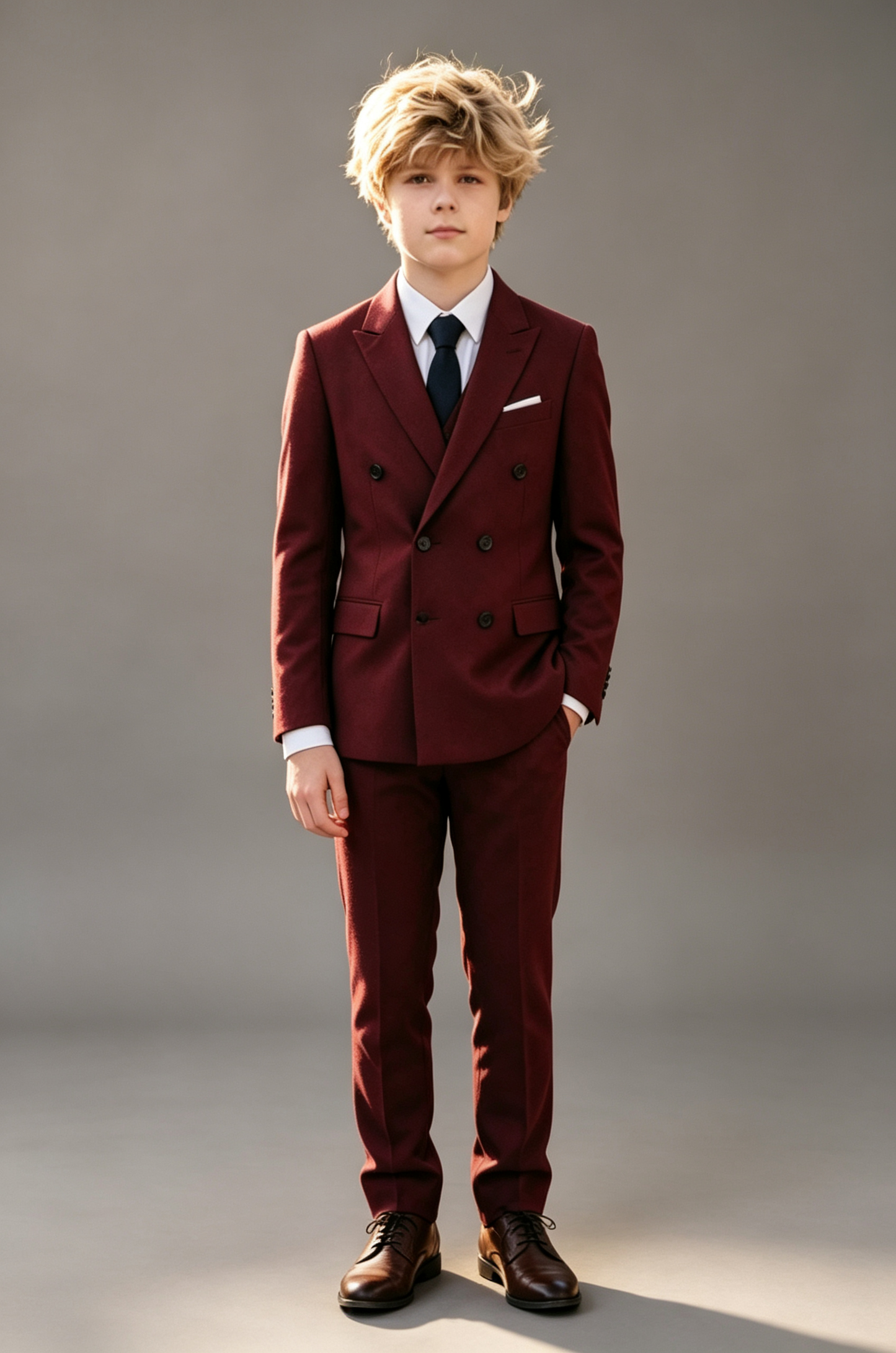Burgundy Notch Lapel Double‑Breasted 2‑Piece Suit