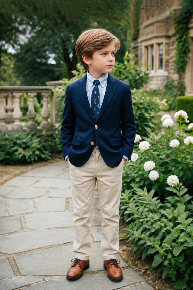 Boys Navy Classic Notch Lapel 2‑Piece Suit for Weddings