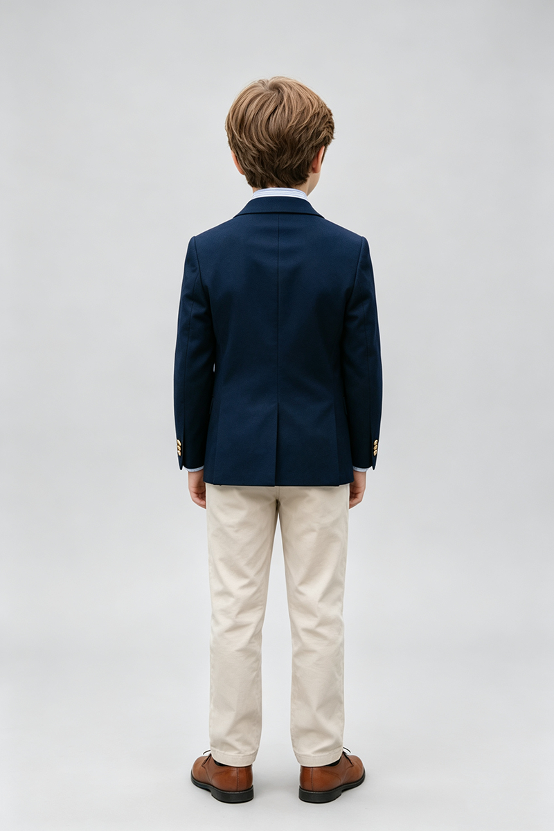 Boys Navy Classic Notch Lapel 2‑Piece Suit for Weddings