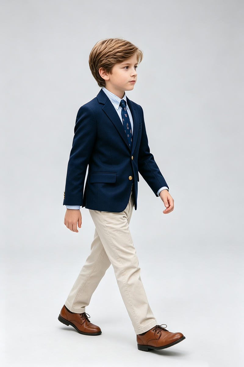Boys Navy Classic Notch Lapel 2‑Piece Suit for Weddings