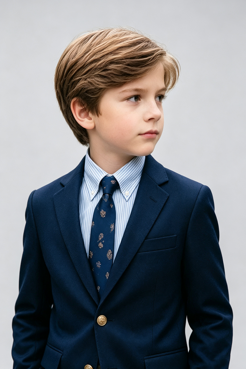 Boys Navy Classic Notch Lapel 2‑Piece Suit for Weddings