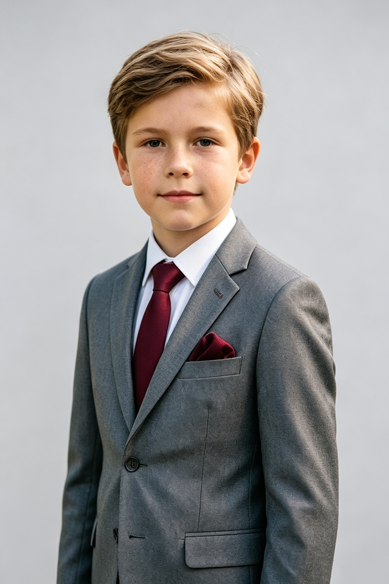 Boys Grey with Classic Notch Lape 2‑Piece Suit for Weddings
