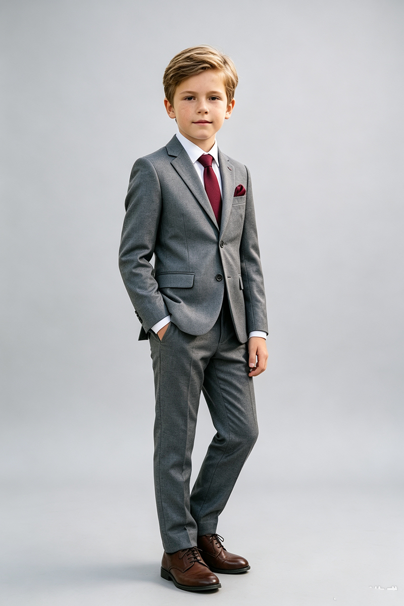 Boys Grey with Classic Notch Lape 2‑Piece Suit for Weddings