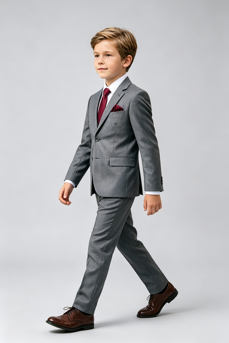 Boys Grey with Classic Notch Lape 2‑Piece Suit for Weddings