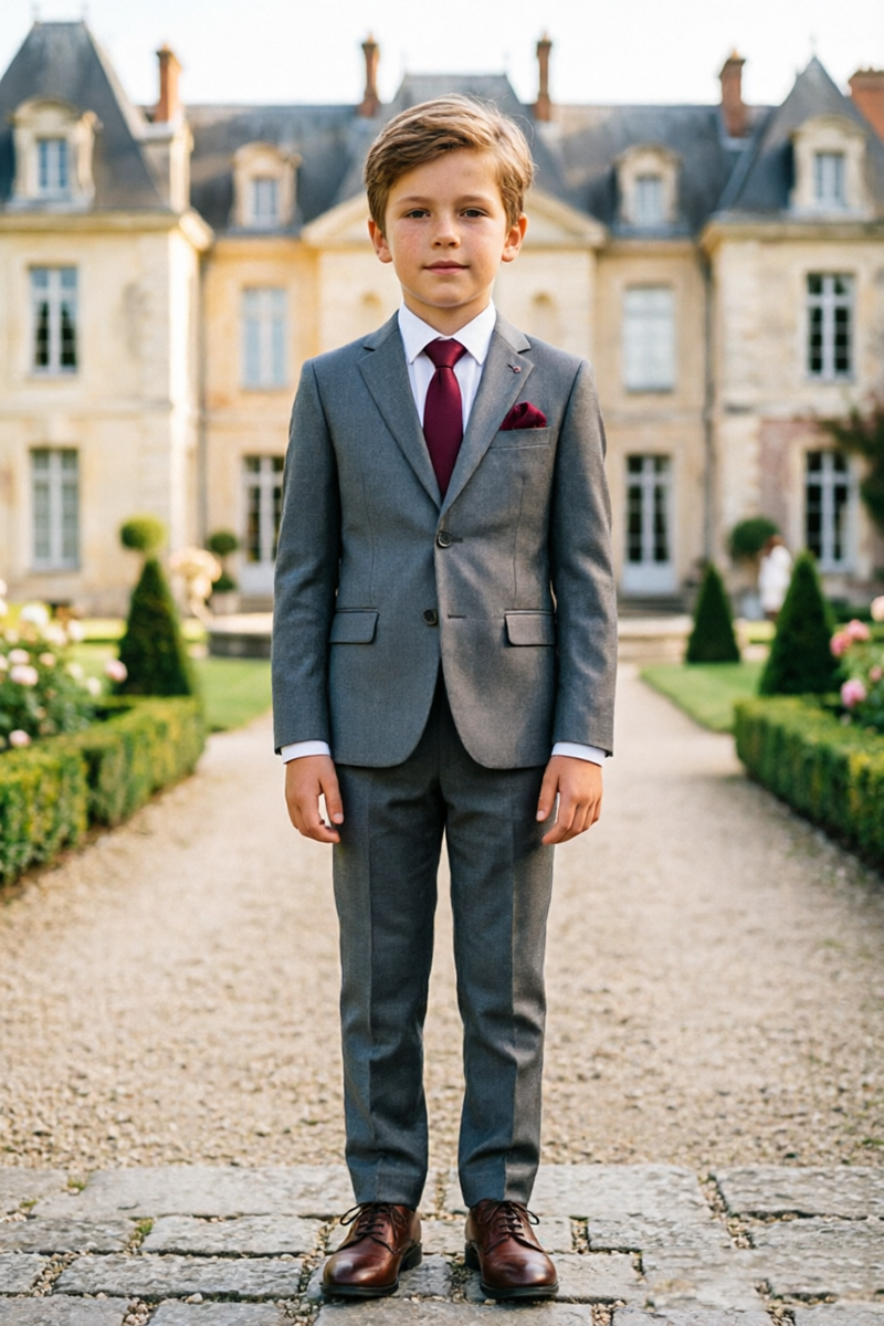 Boys Grey with Classic Notch Lape 2‑Piece Suit for Weddings