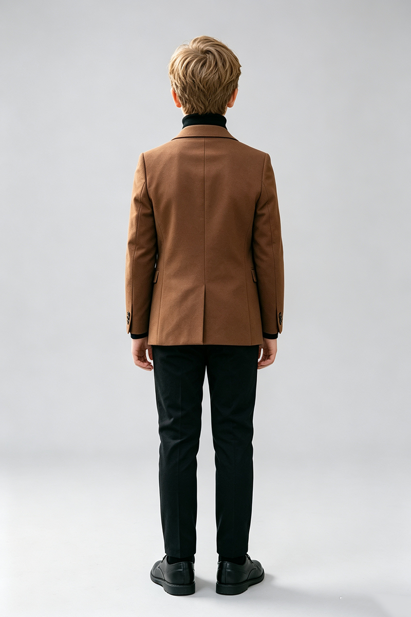 Boys Brown with Classic Notch Lapel 2‑Piece Suit for Weddings
