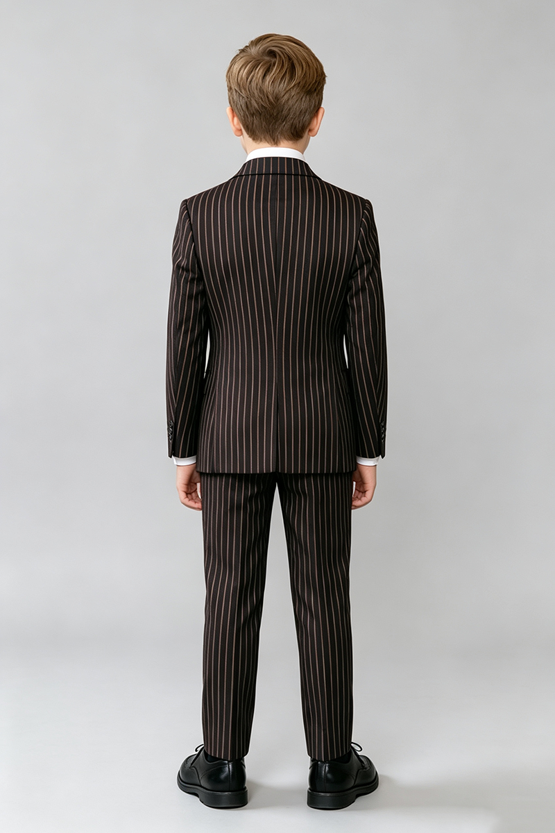 Boys Striped Double‑Breasted 2‑Piece Suit for Weddings with Peak Lapel