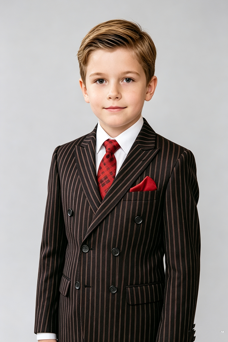 Boys Striped Double‑Breasted 2‑Piece Suit for Weddings with Peak Lapel