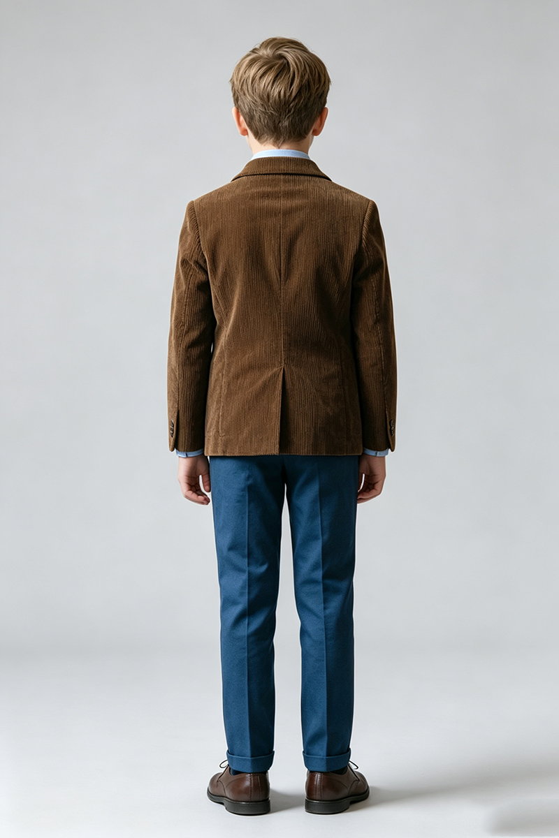Boys Brown Corduroy 2‑Piece Suit for Weddings with Notch Lapel