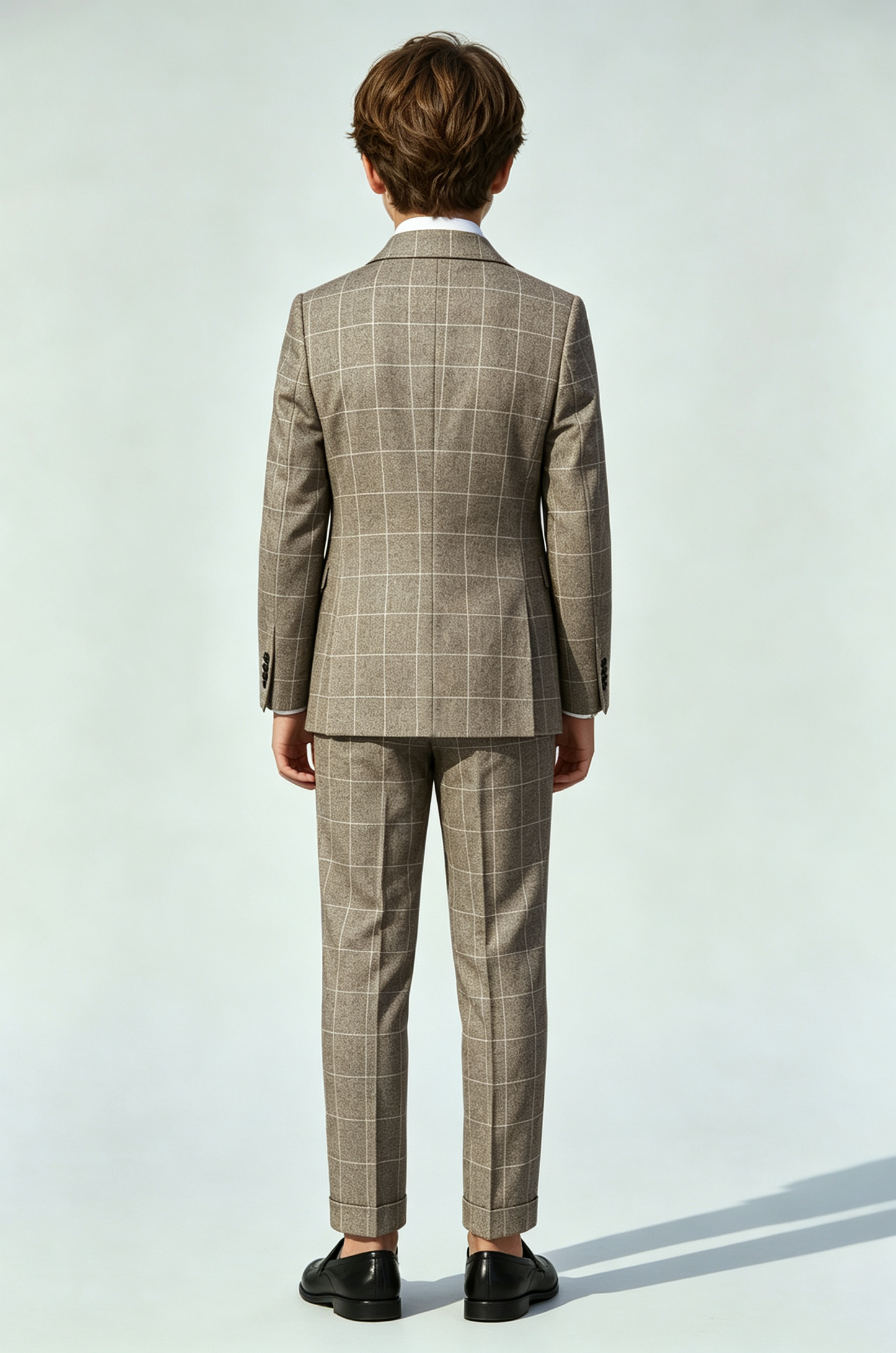 Deep Oat Grey Windowpane Check Double‑Breasted 2‑Piece Suit