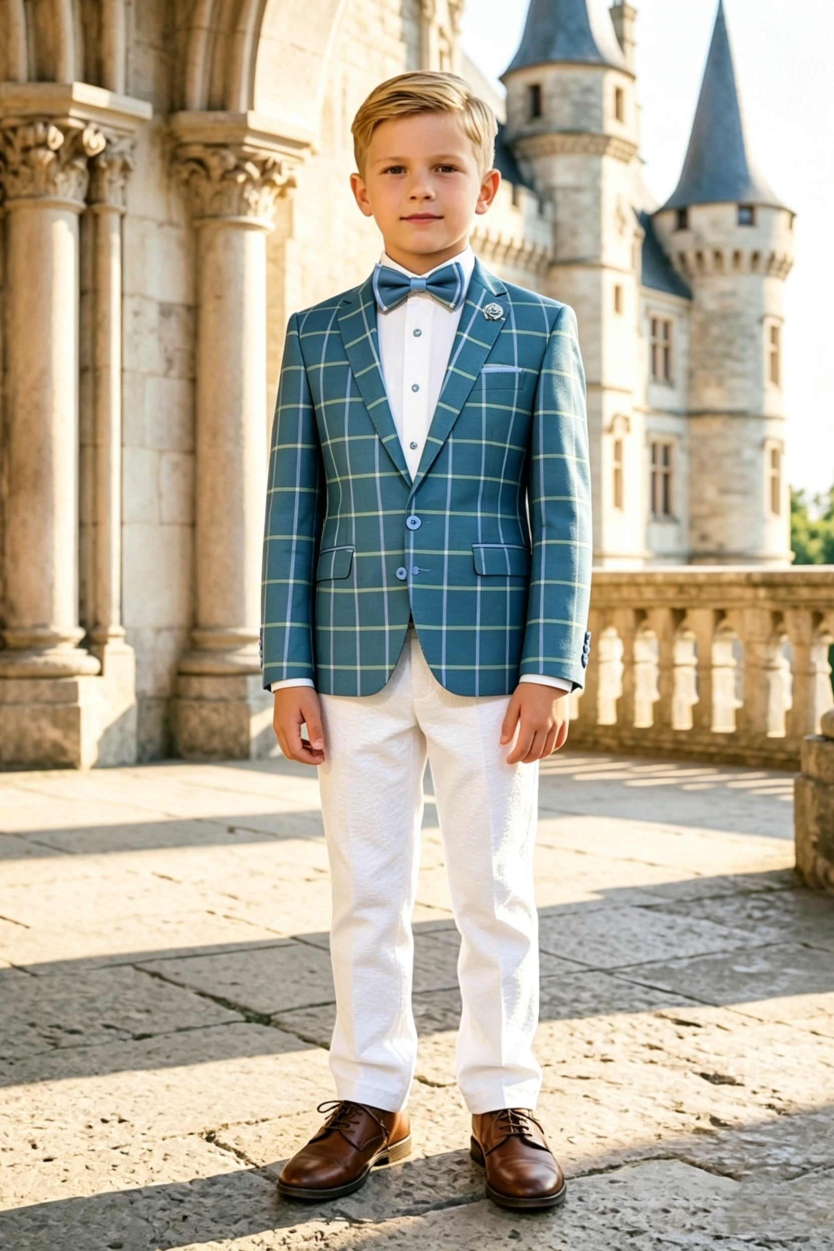 Teal Blue & White Trousers Green & Blue Check Single‑Breasted 2‑Piece Suit
