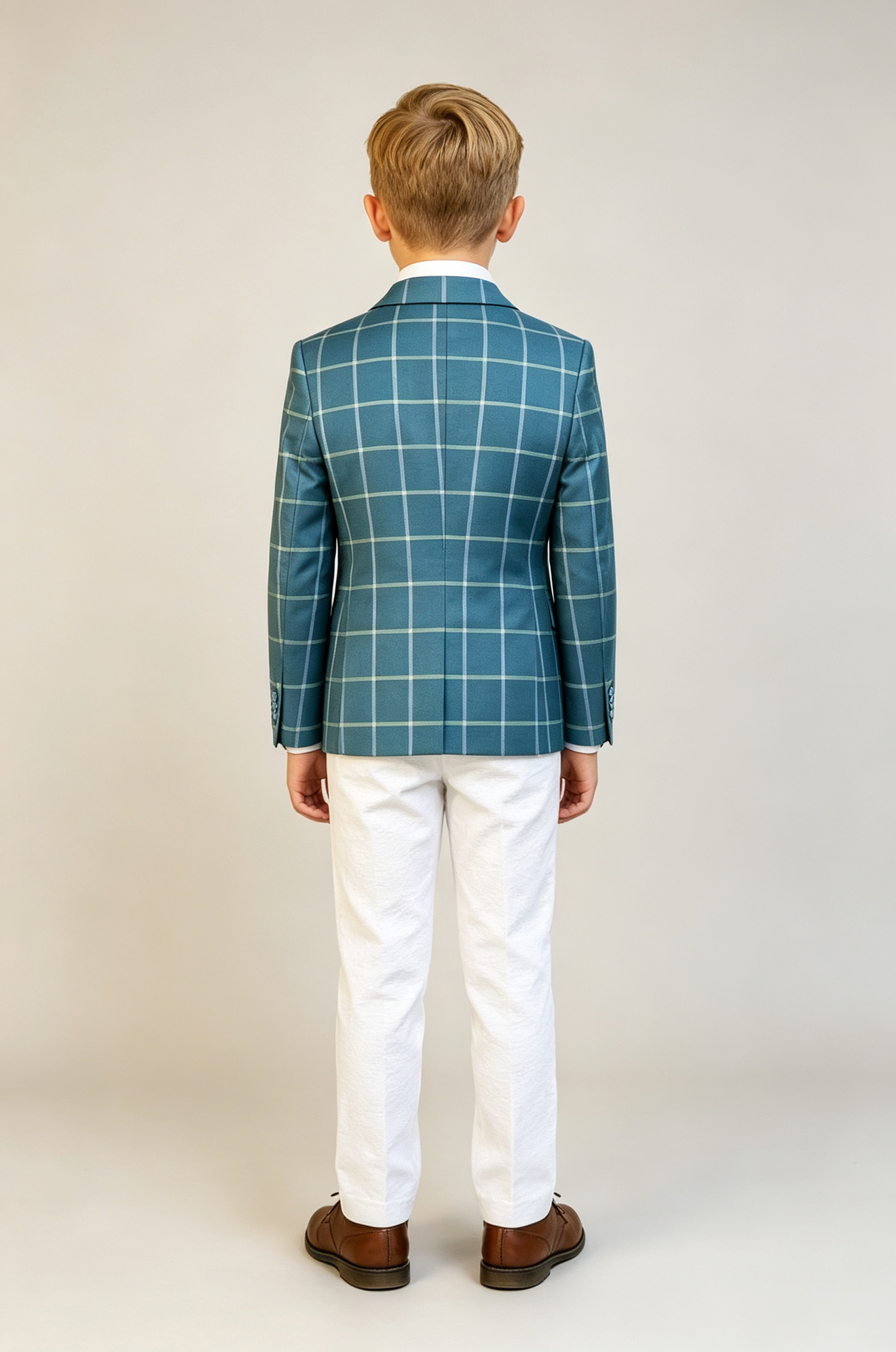 Teal Blue & White Trousers Green & Blue Check Single‑Breasted 2‑Piece Suit