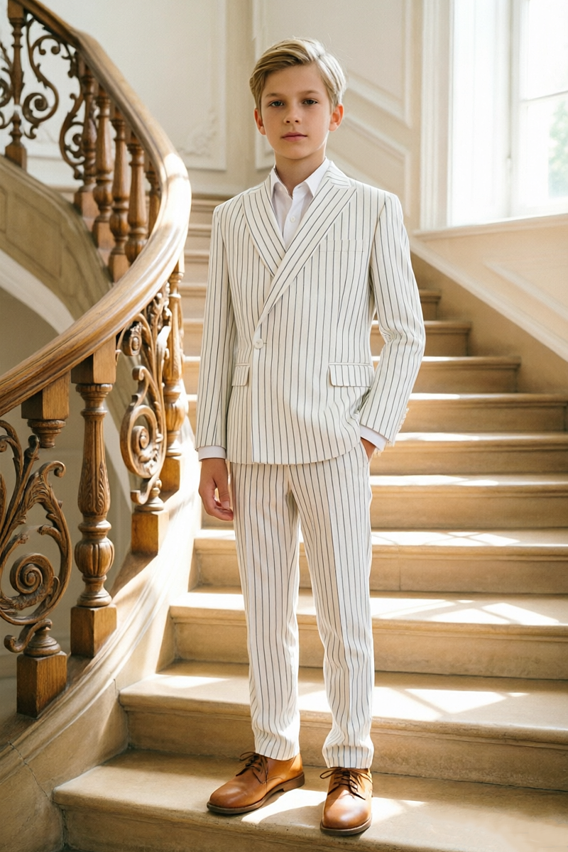 Off‑White & Black Pinstripe Single‑Breasted 2‑Piece Suit