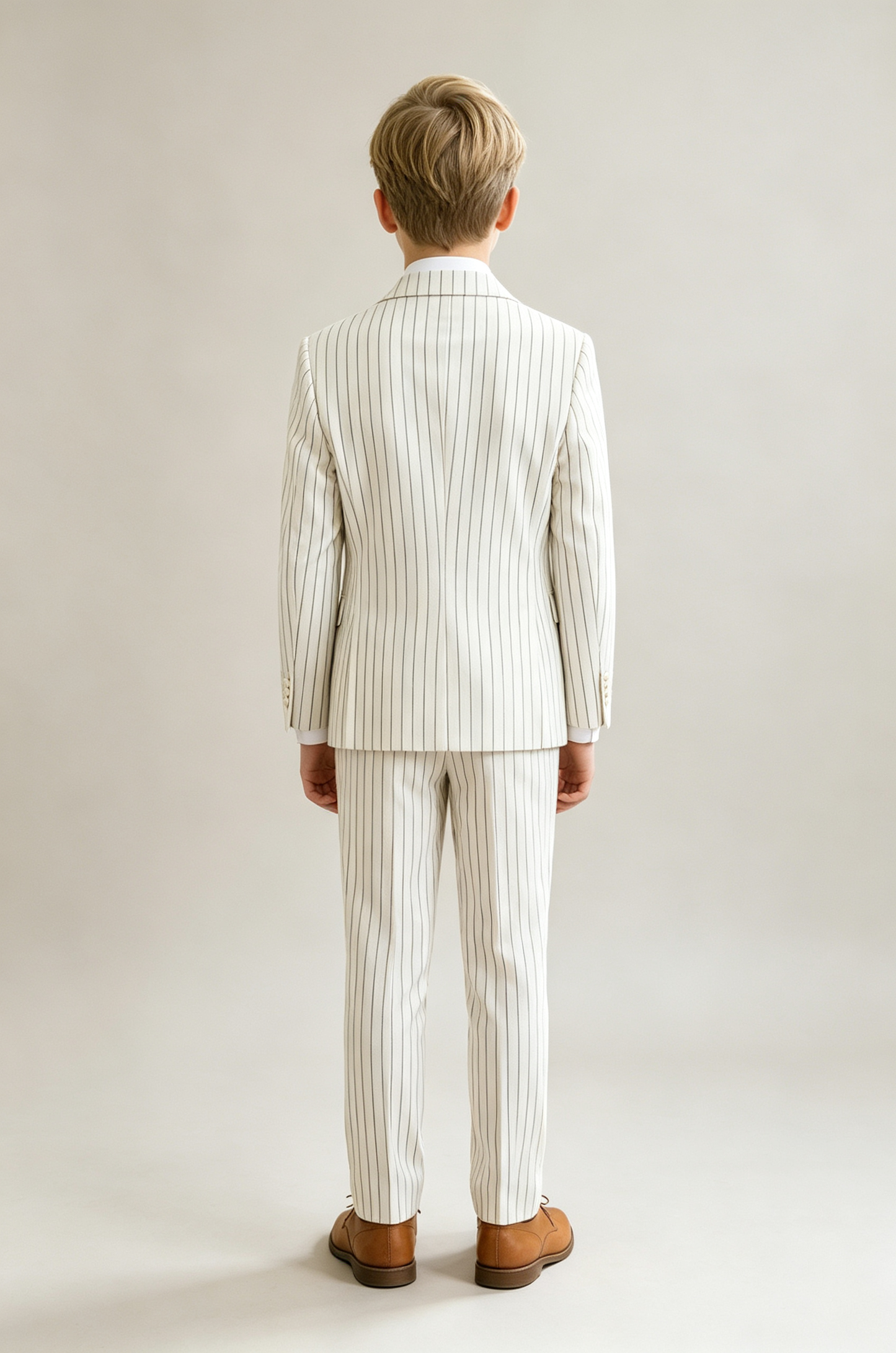 Off‑White & Black Pinstripe Single‑Breasted 2‑Piece Suit