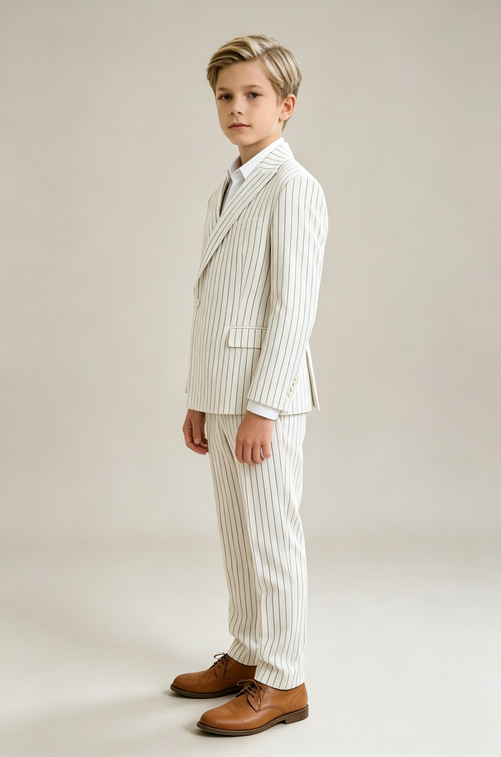 Off‑White & Black Pinstripe Single‑Breasted 2‑Piece Suit