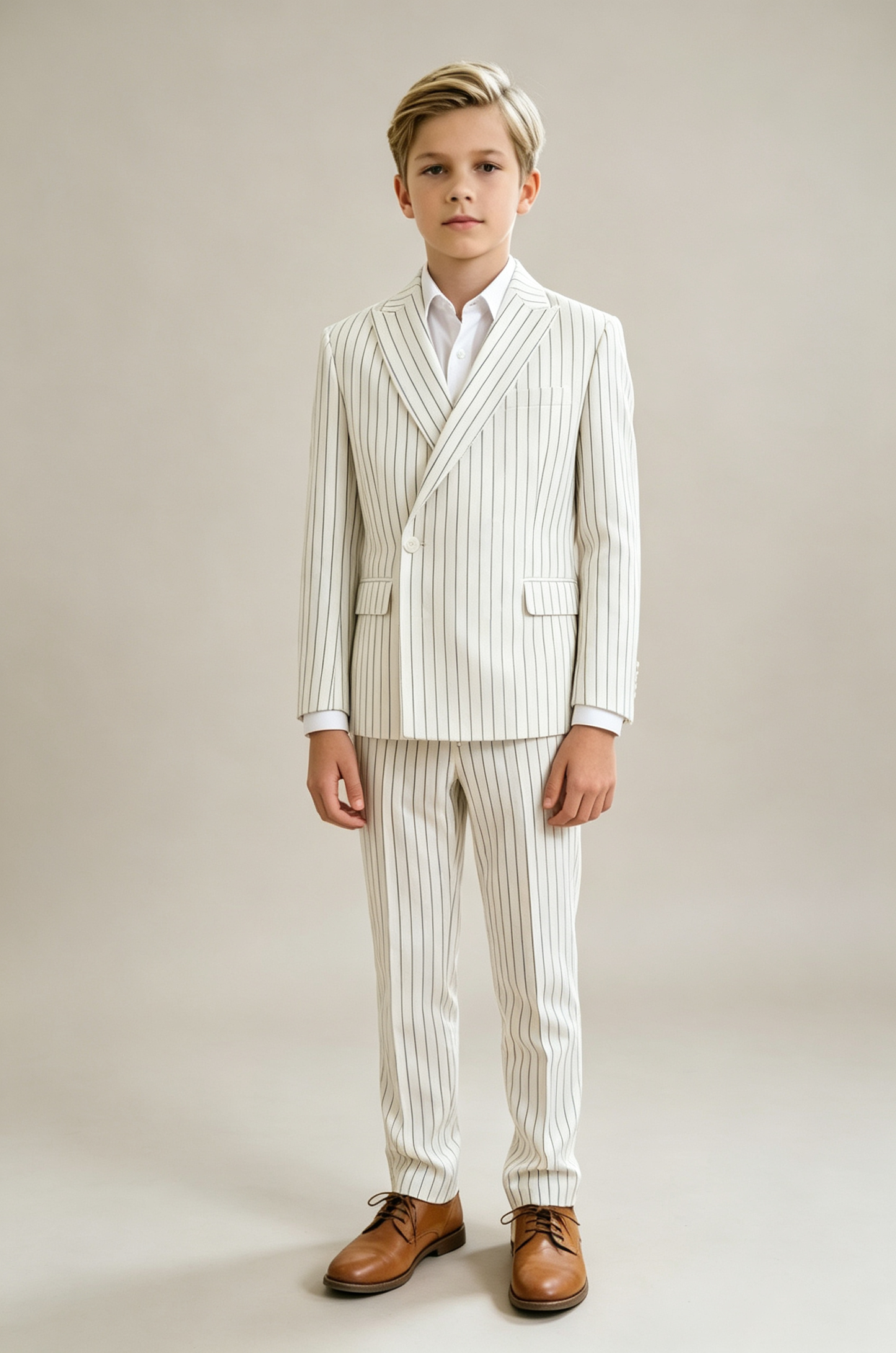 Off‑White & Black Pinstripe Single‑Breasted 2‑Piece Suit