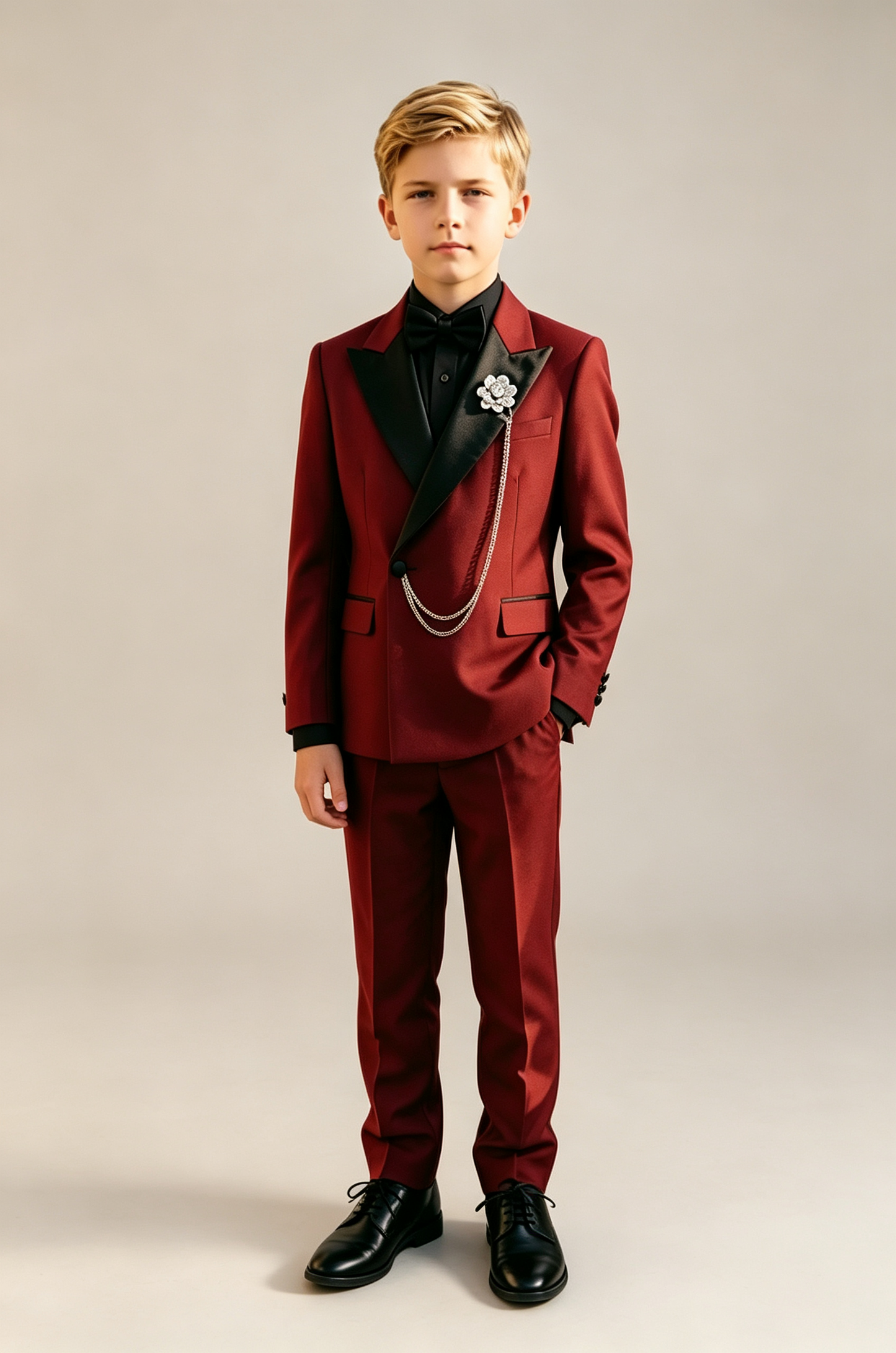 Red & Black Satin Lapels Single‑Breasted 2‑Piece Tuxedo