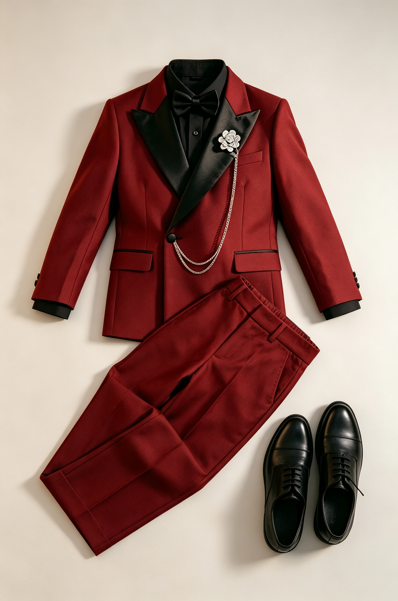 Red & Black Satin Lapels Single‑Breasted 2‑Piece Tuxedo