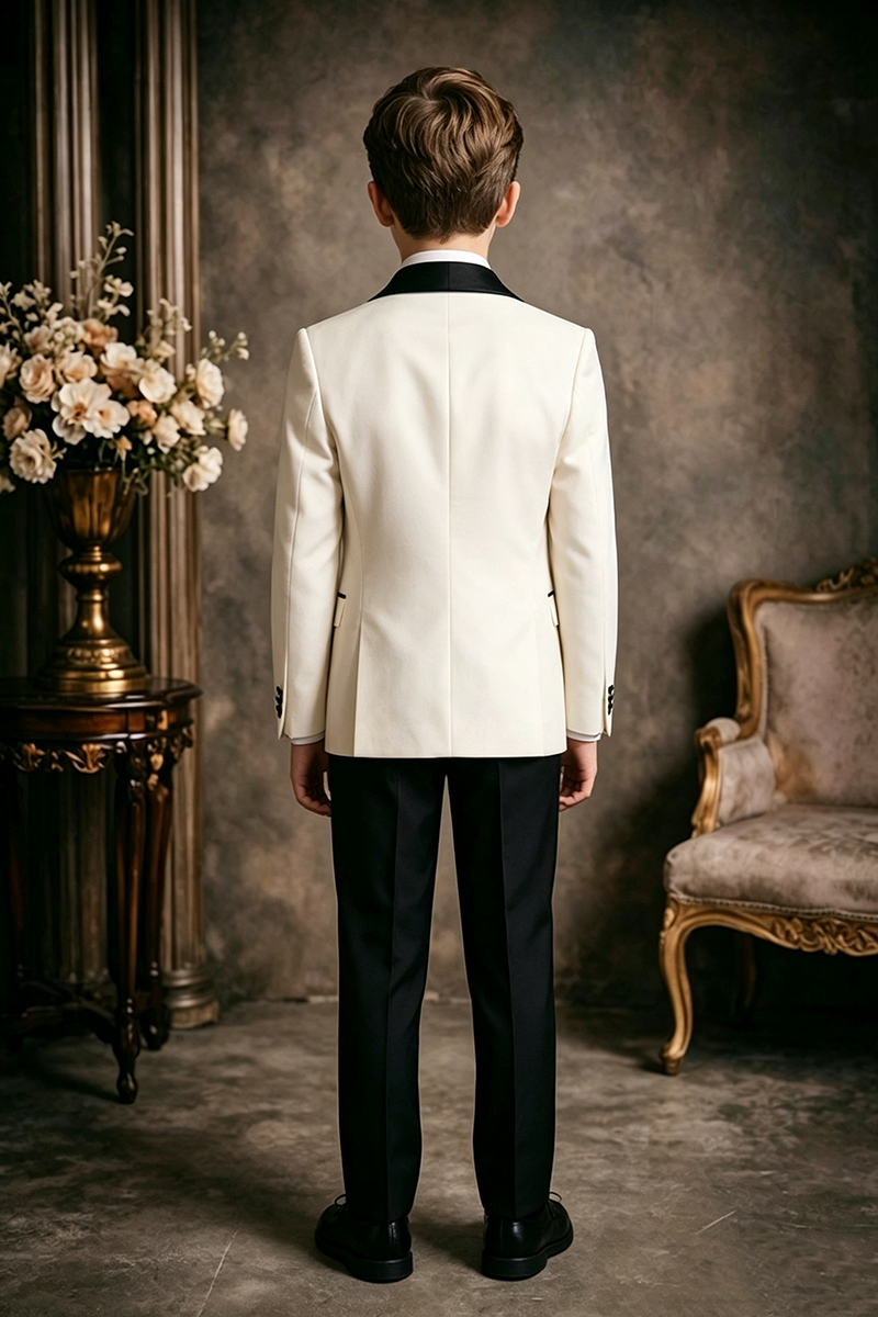 Boys Ivory 2 ‑Piece Suit for Weddings with Satin Lapel Detail