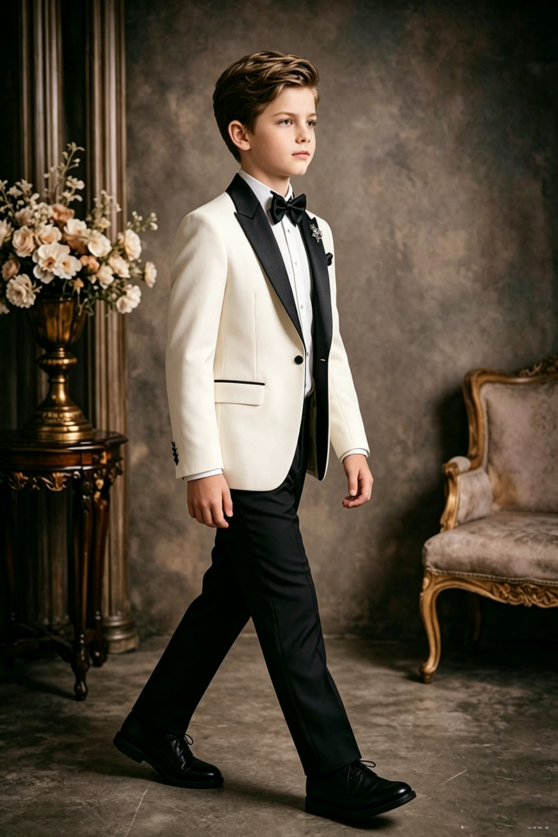 Boys Ivory 2 ‑Piece Suit for Weddings with Satin Lapel Detail