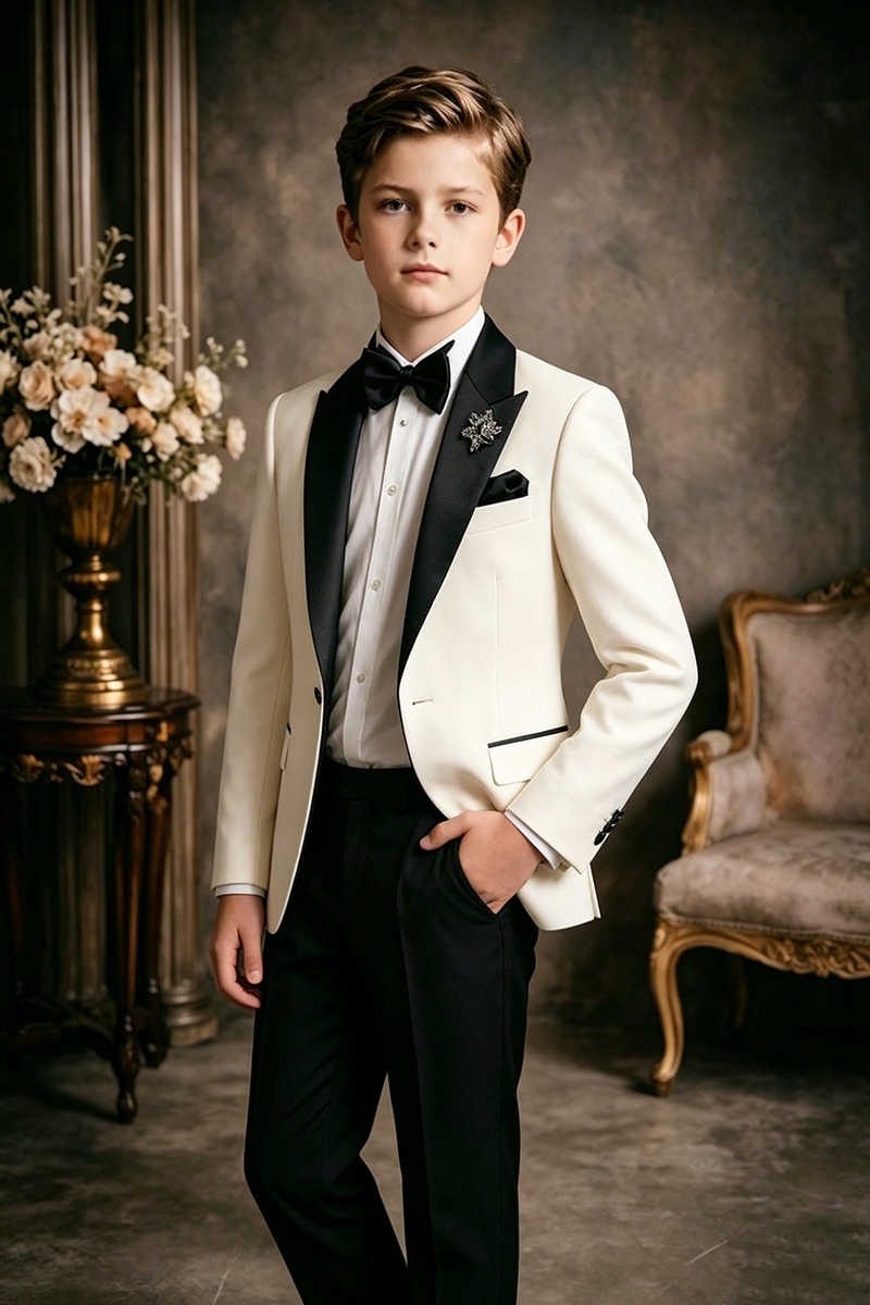 Boys Ivory 2 ‑Piece Suit for Weddings with Satin Lapel Detail