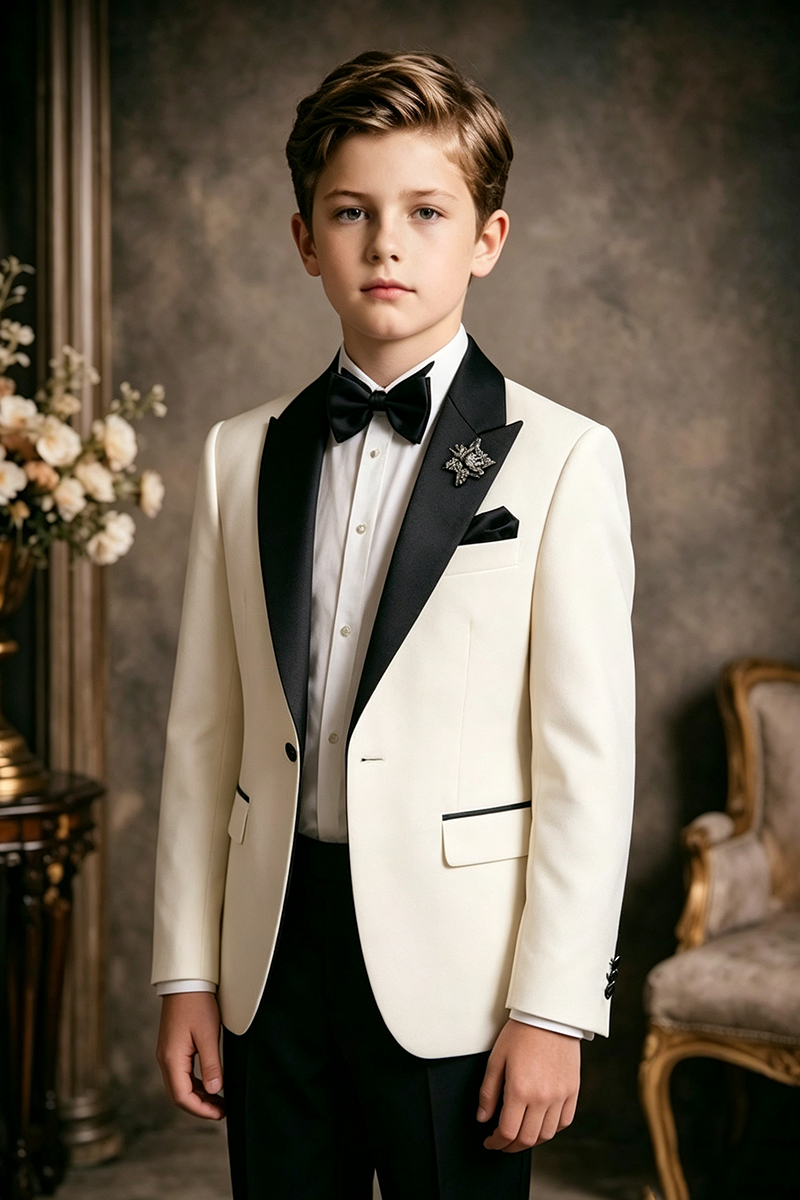 Boys Ivory 2 ‑Piece Suit for Weddings with Satin Lapel Detail