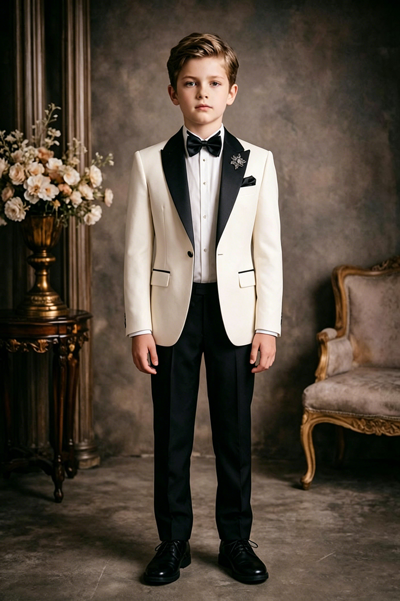 Boys Ivory 2 ‑Piece Suit for Weddings with Satin Lapel Detail