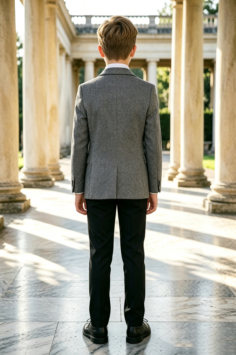 Boys Grey Herringbone 2‑Piece Suit for Weddings
