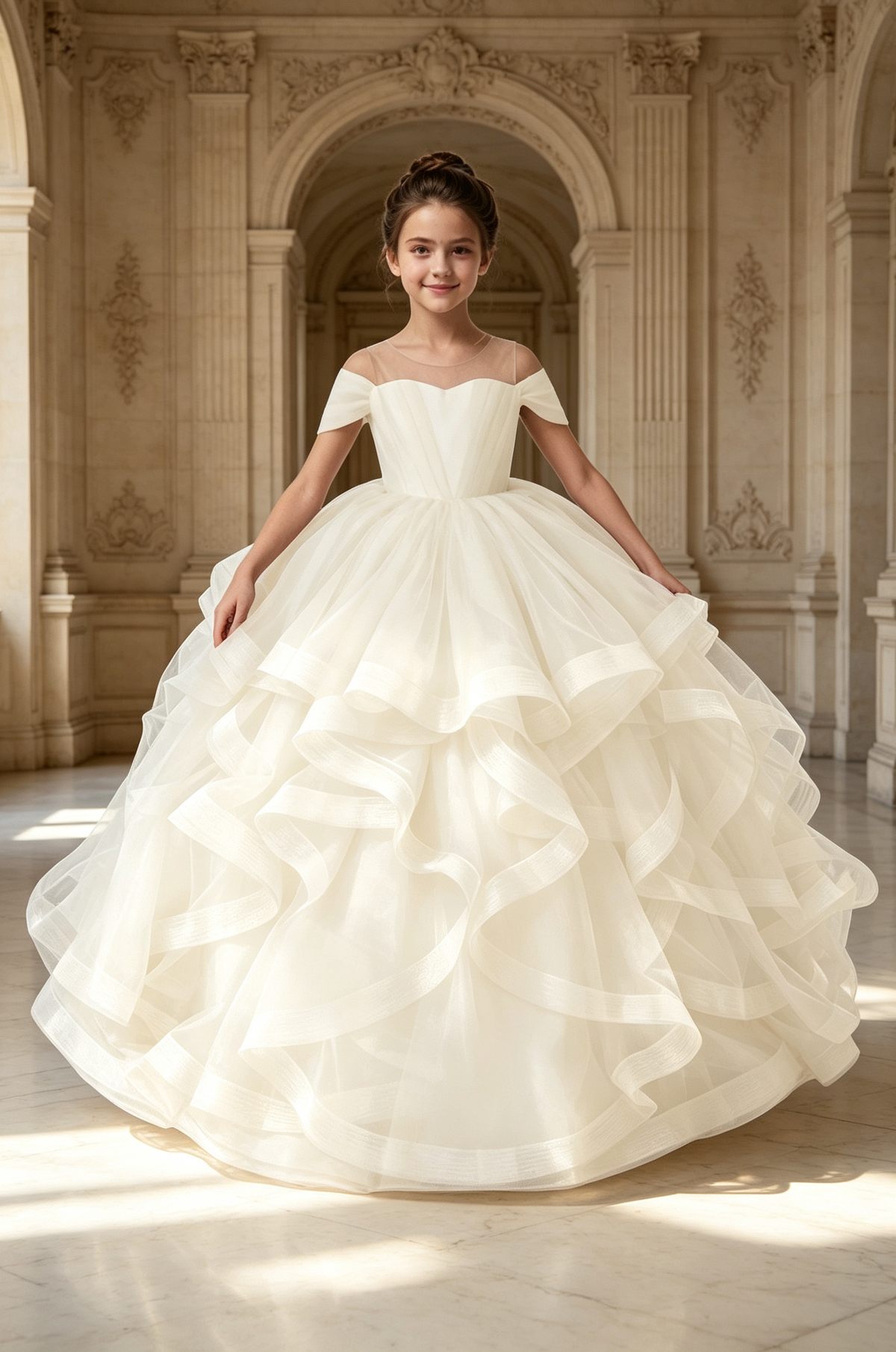 Lavender Off‑The‑Shoulder Girls Pageant Tiered Tulle A‑Line Dress