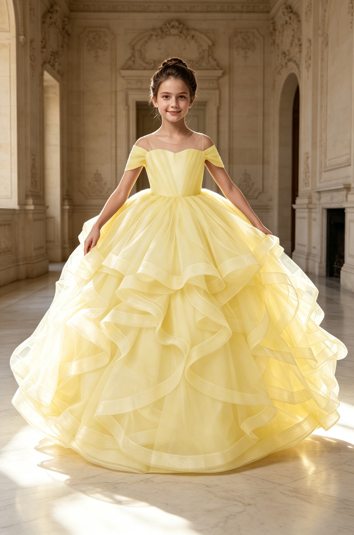 Lavender Off‑The‑Shoulder Girls Pageant Tiered Tulle A‑Line Dress