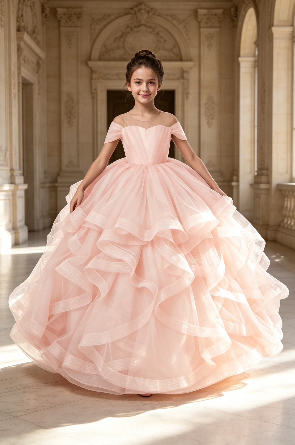 Lavender Off‑The‑Shoulder Girls Pageant Tiered Tulle A‑Line Dress