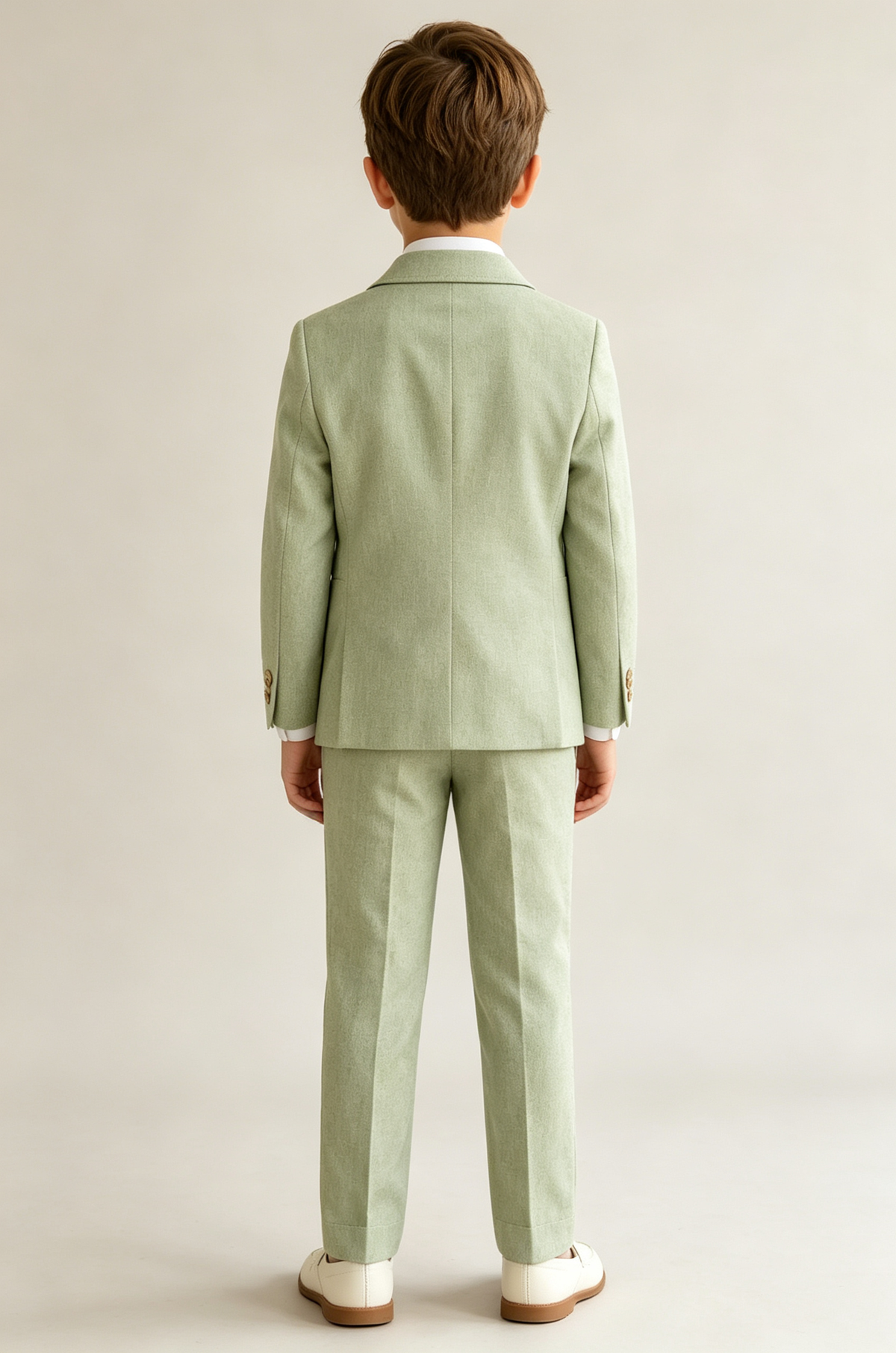 Light Green Cotton Linen-Blend Single‑Breasted Boys Suit 2‑Piece Set