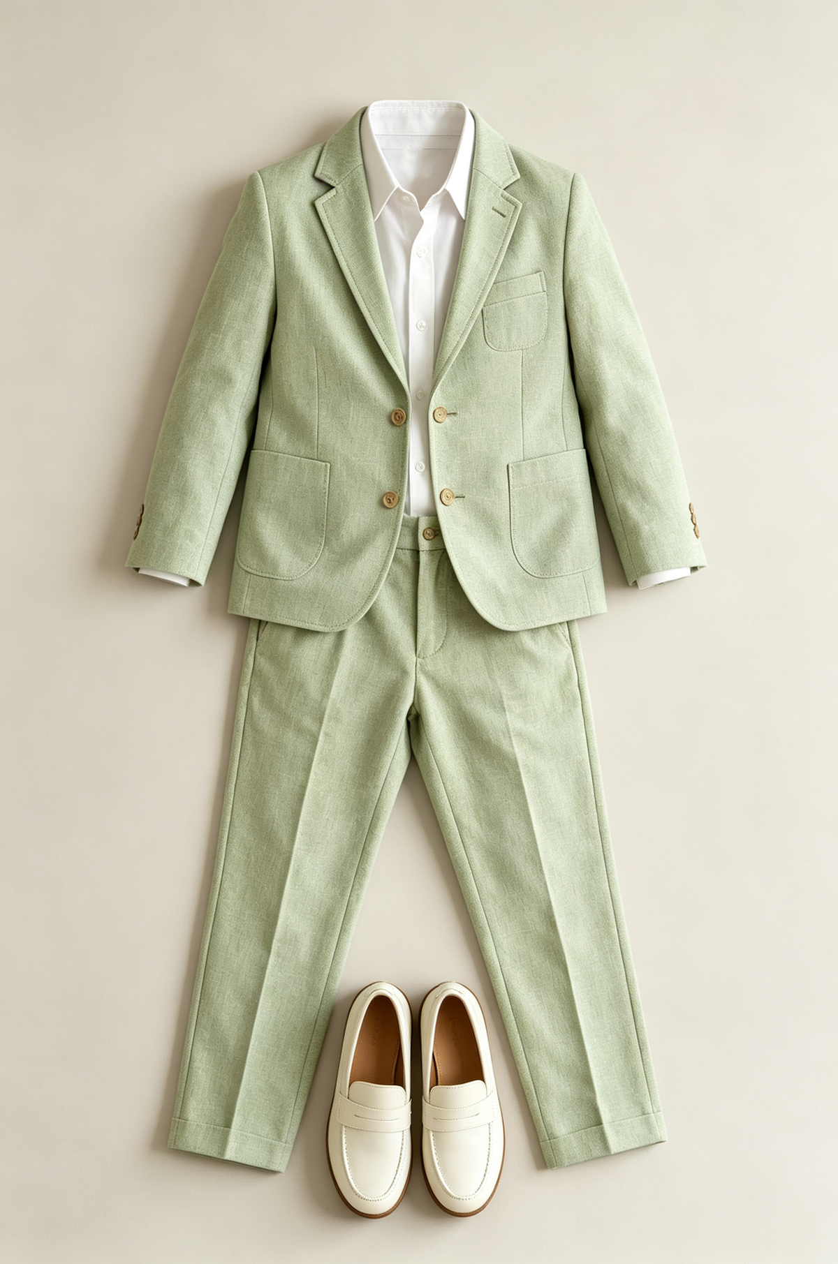 Light Green Cotton Linen-Blend Single‑Breasted Boys Suit 2‑Piece Set