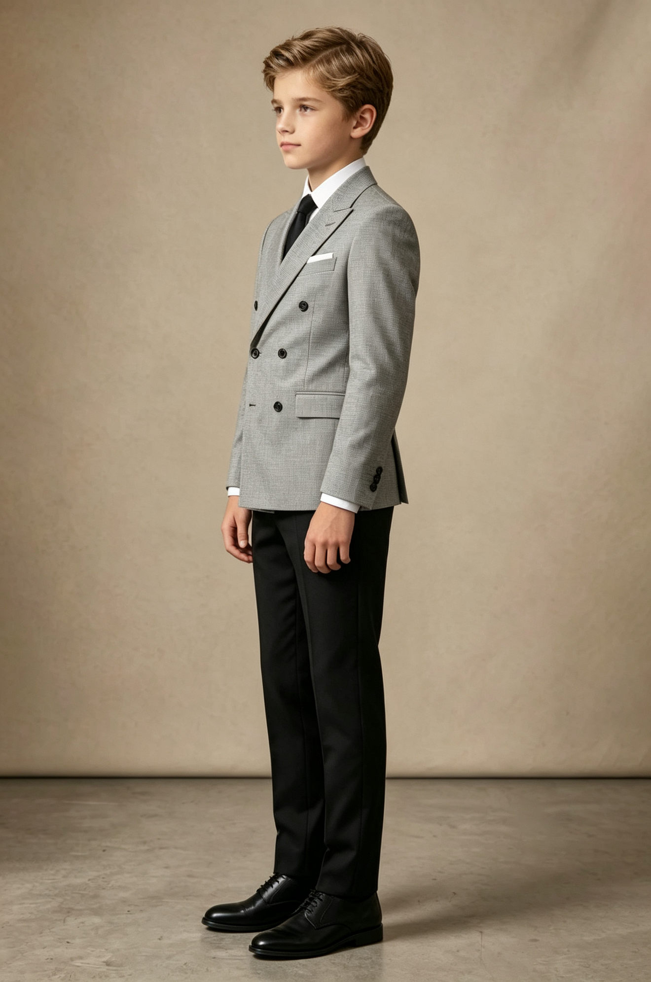 Grey & Black Blend Boys Suit Double‑Breasted 2‑Piece Set