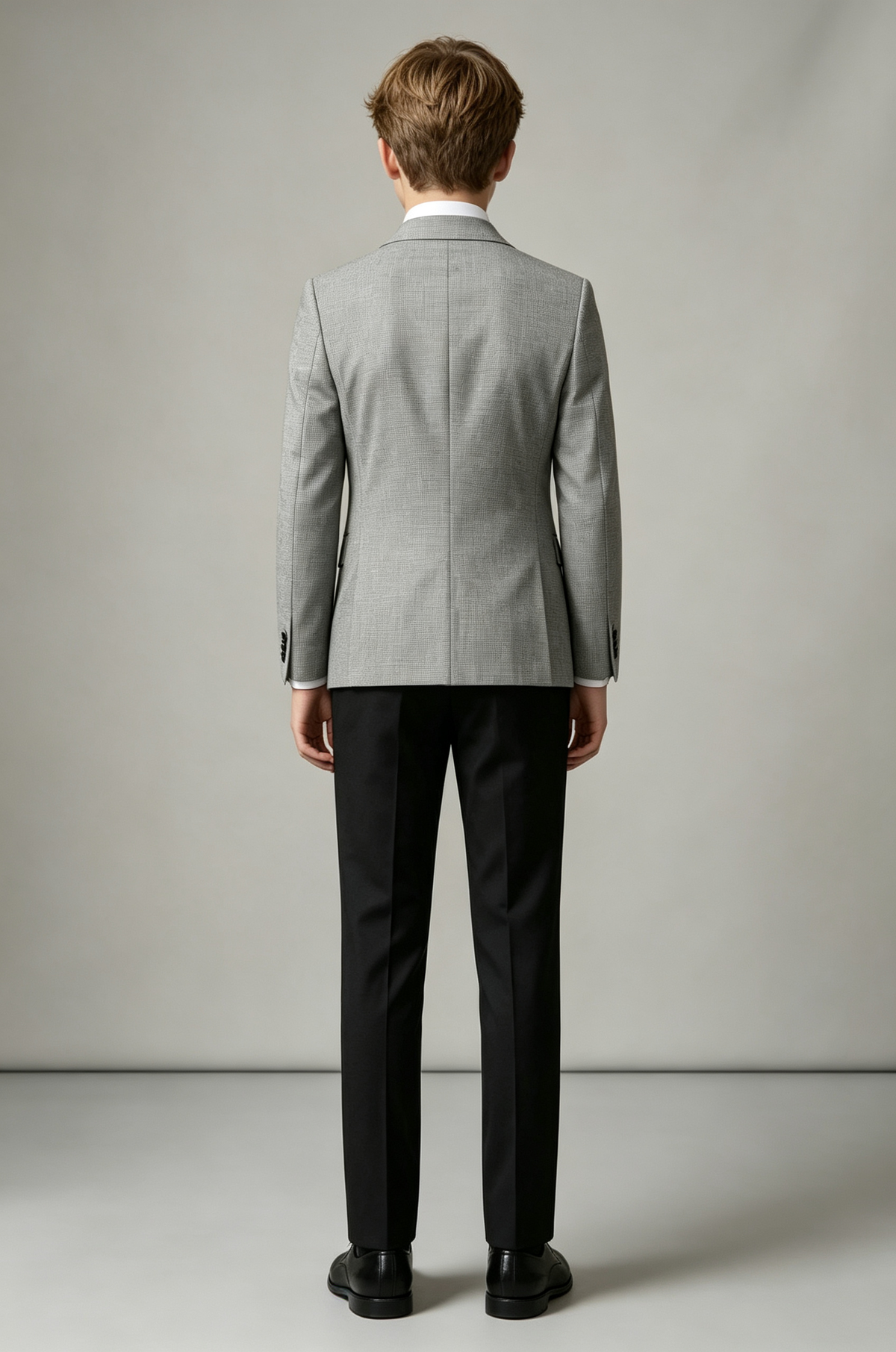 Grey & Black Blend Boys Suit Double‑Breasted 2‑Piece Set