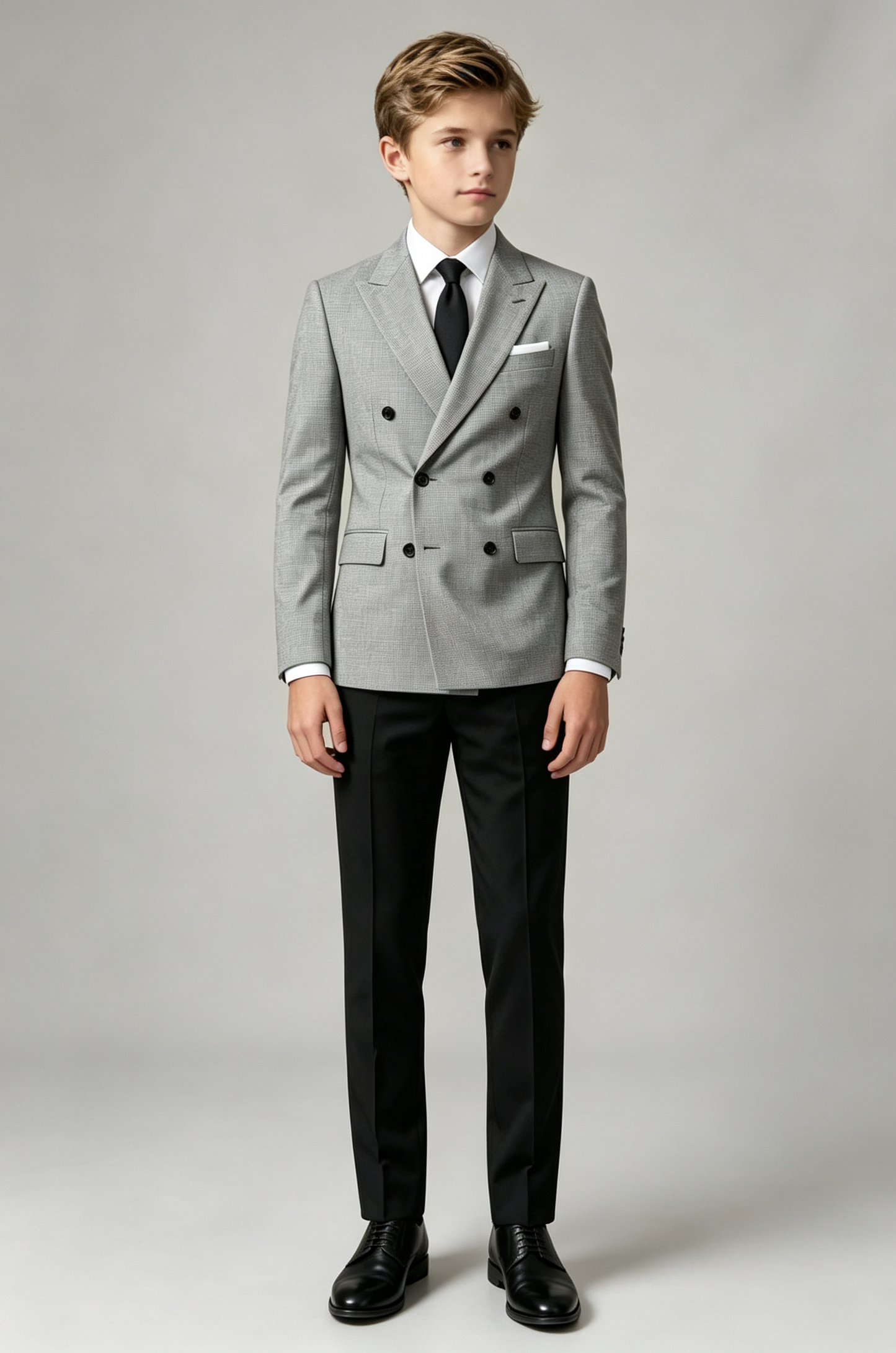 Grey & Black Blend Boys Suit Double‑Breasted 2‑Piece Set