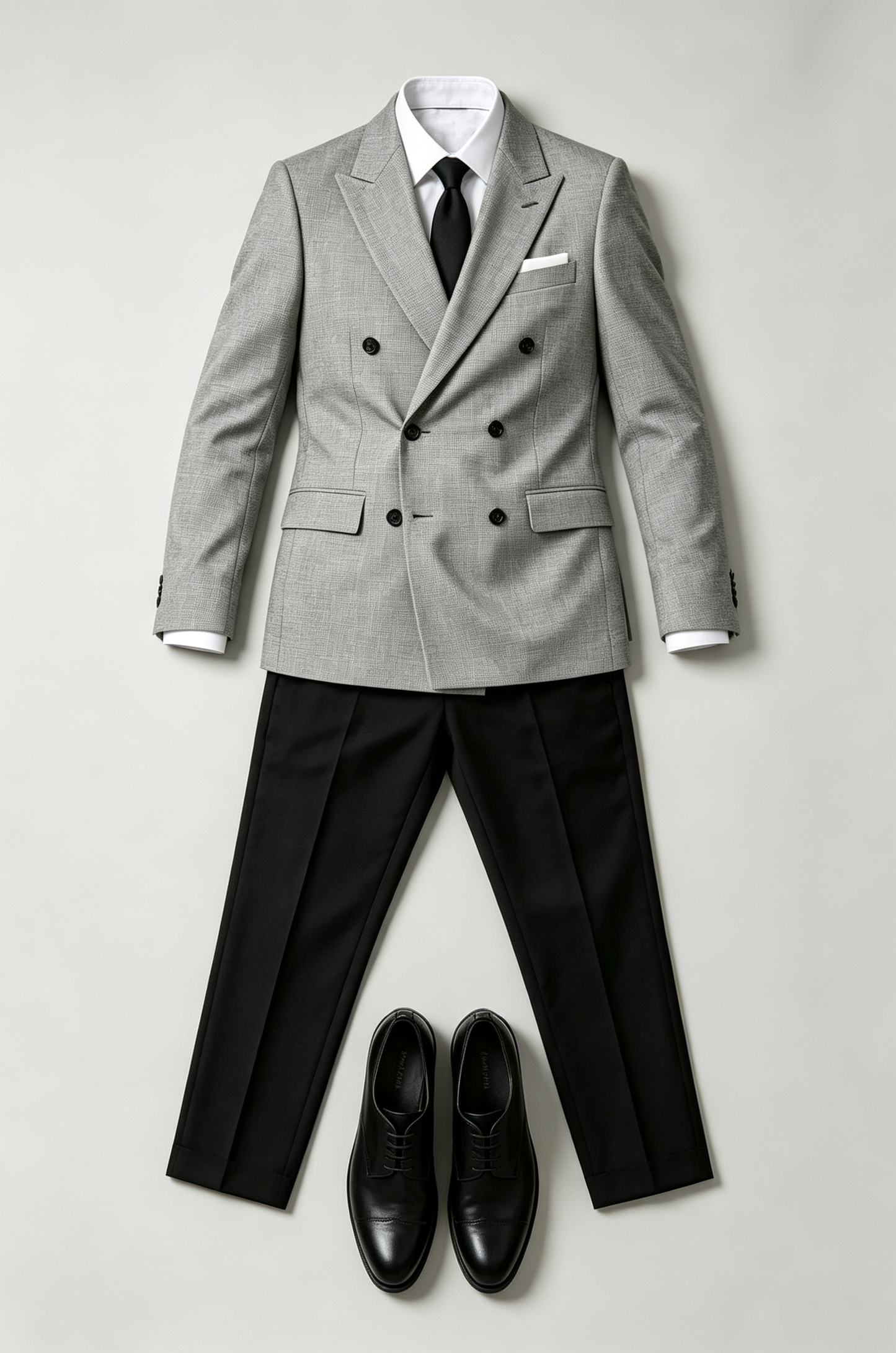 Grey & Black Blend Boys Suit Double‑Breasted 2‑Piece Set