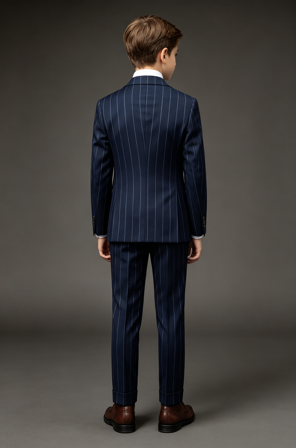 Navy Pinstripe Blend Double‑Breasted Boys Suit 2‑Piece Set