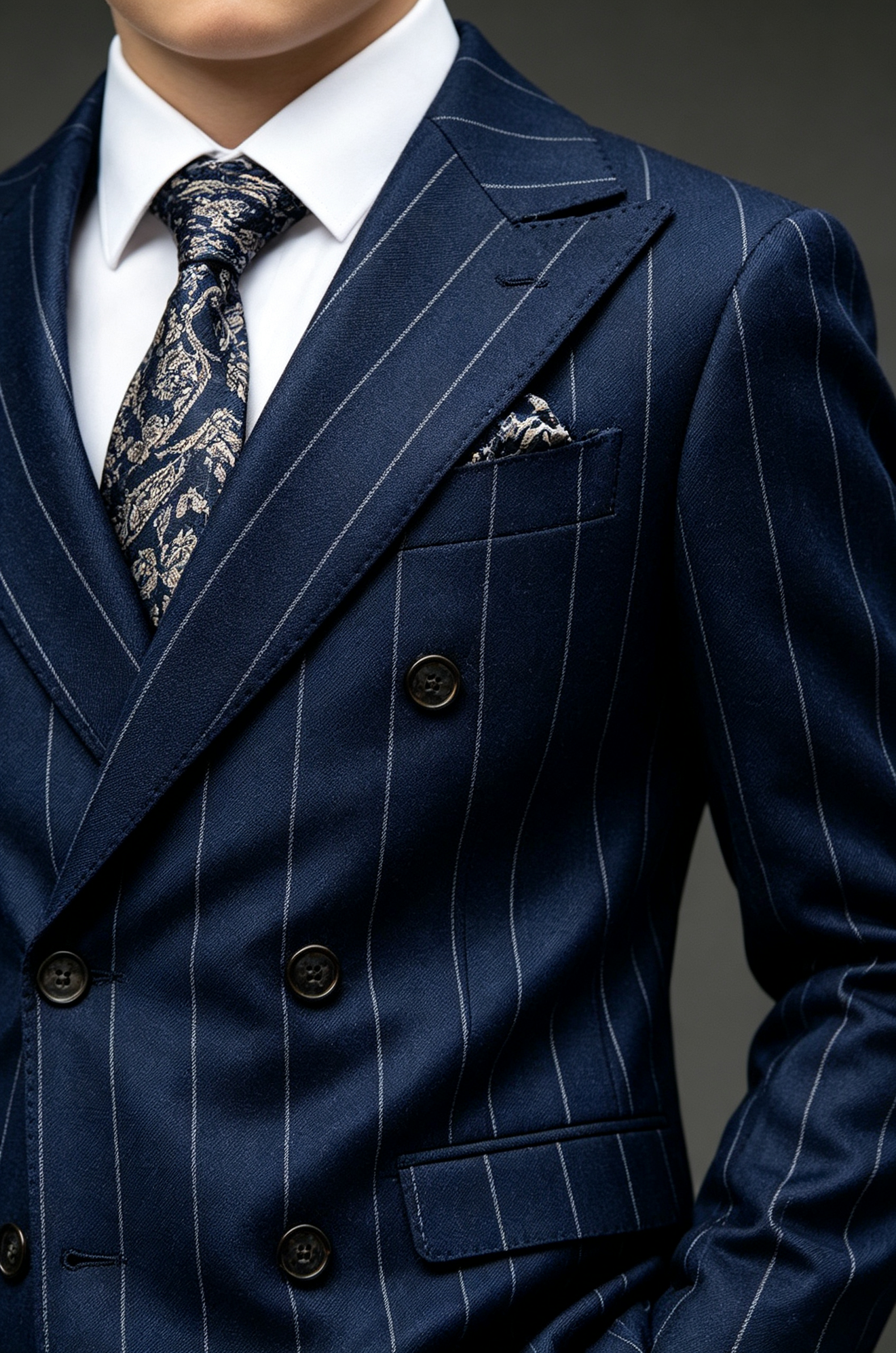 Navy Pinstripe Blend Double‑Breasted Boys Suit 2‑Piece Set