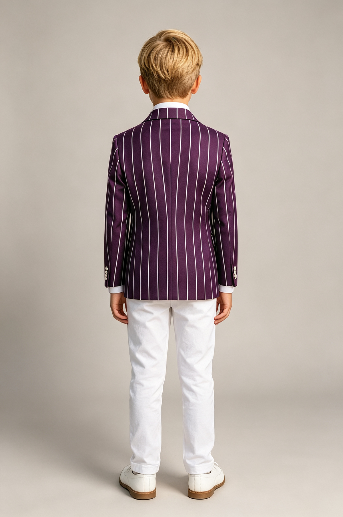 Deep Purple & White Pinstripe Blend Double‑Breasted Boys Suit 2‑Piece Set